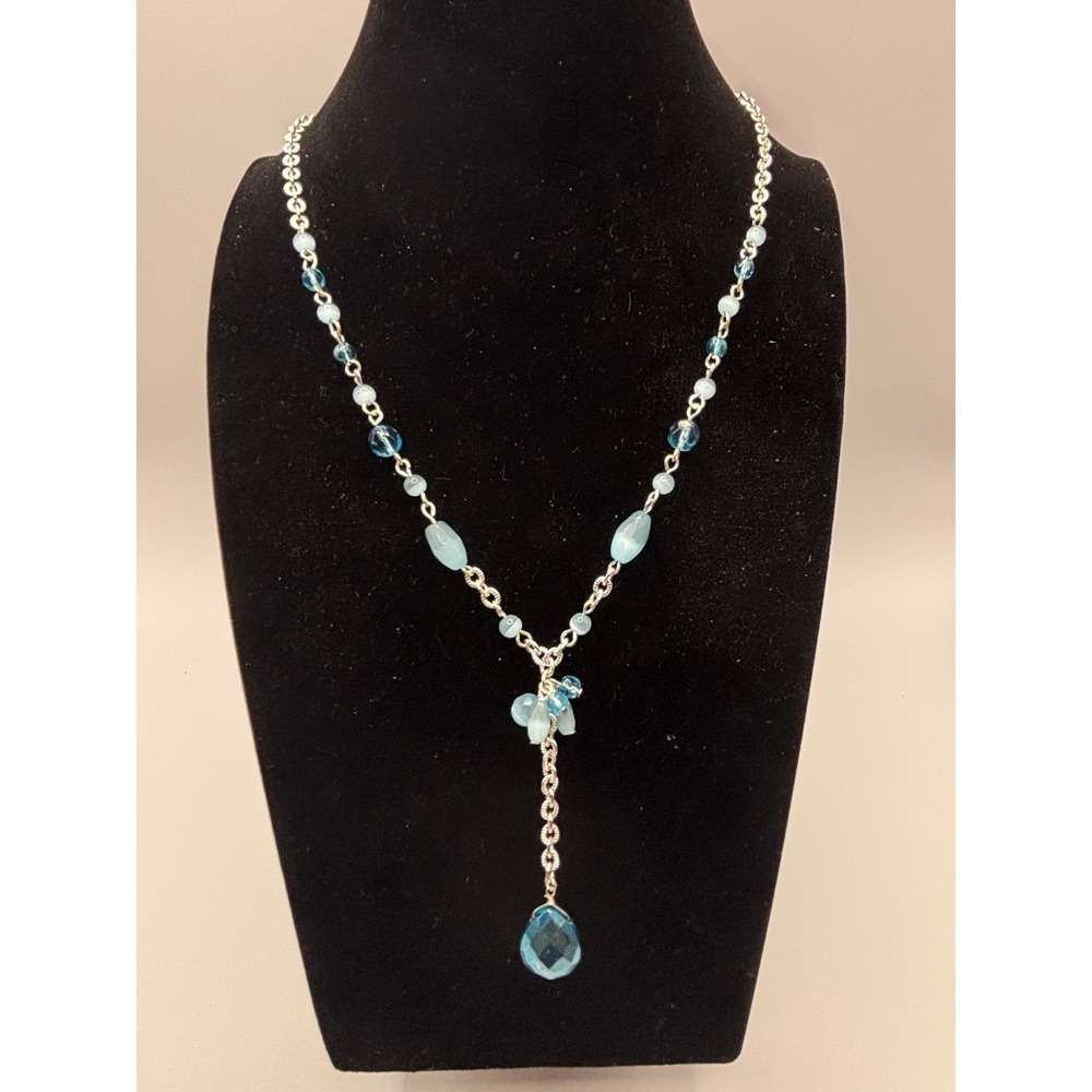Sonoma Life + Style Silver Tone Blue Beaded Y-Necklace Teardrop Pendant 20"